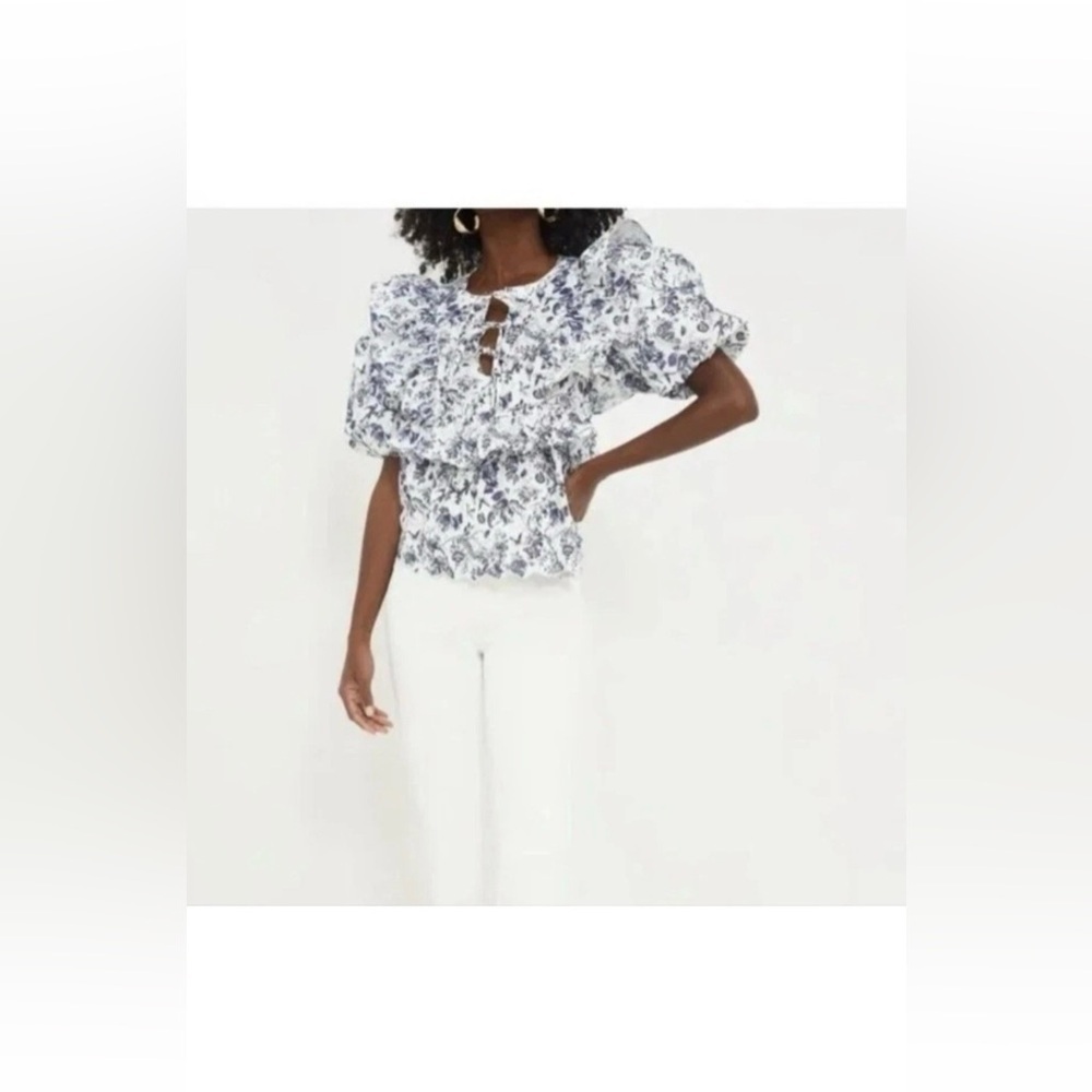 Hyacinth House Nadia Ruffle Blouse XS NWT Navy Floral Cotton Cottagecore Boho